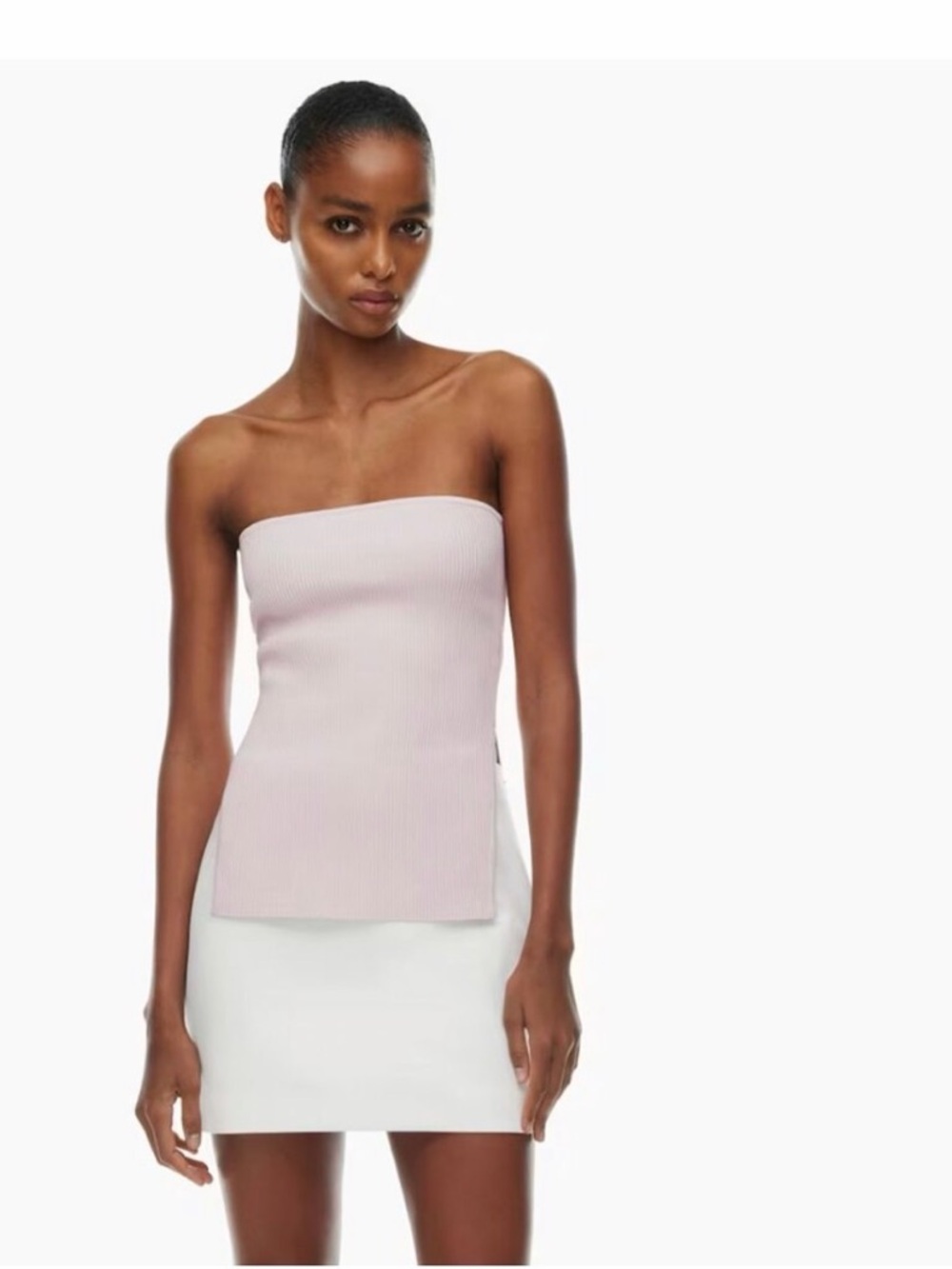 Aritzia Strapless Ribbed Tank Top in Light Pink